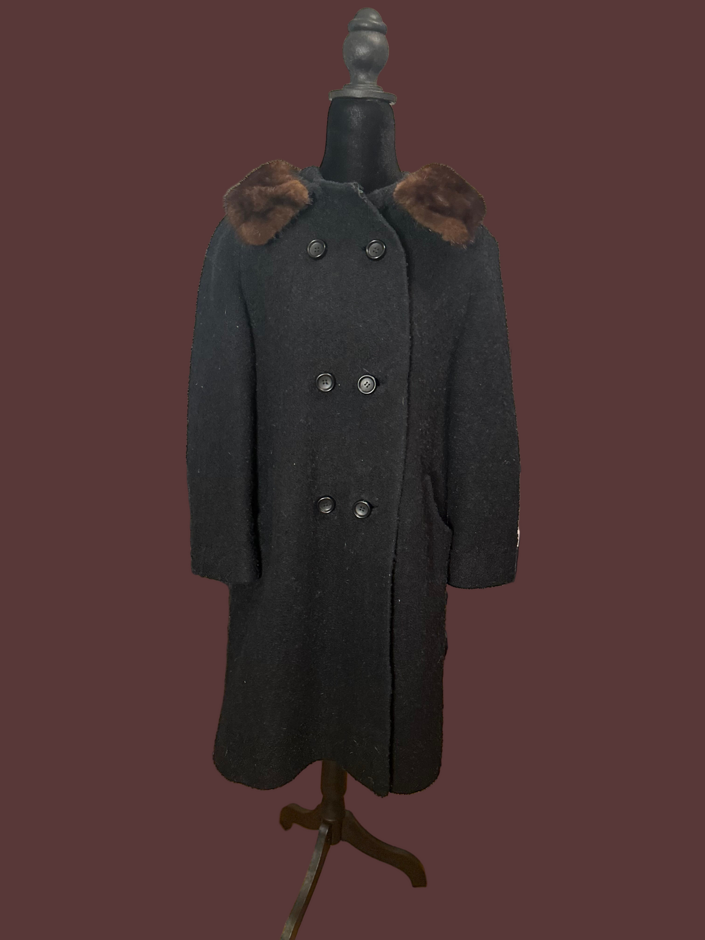 Wool Coat/ detachable fur collar